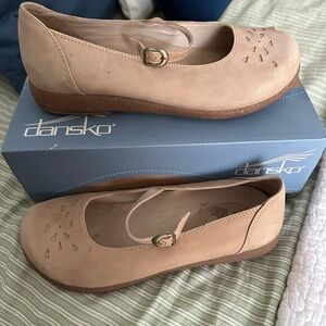 Dansko Tan Mary Jane Flats with Buckle Strap